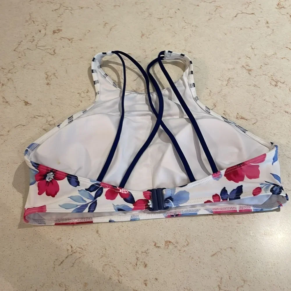 Land’s End strappy floral striped swim top SZ 10